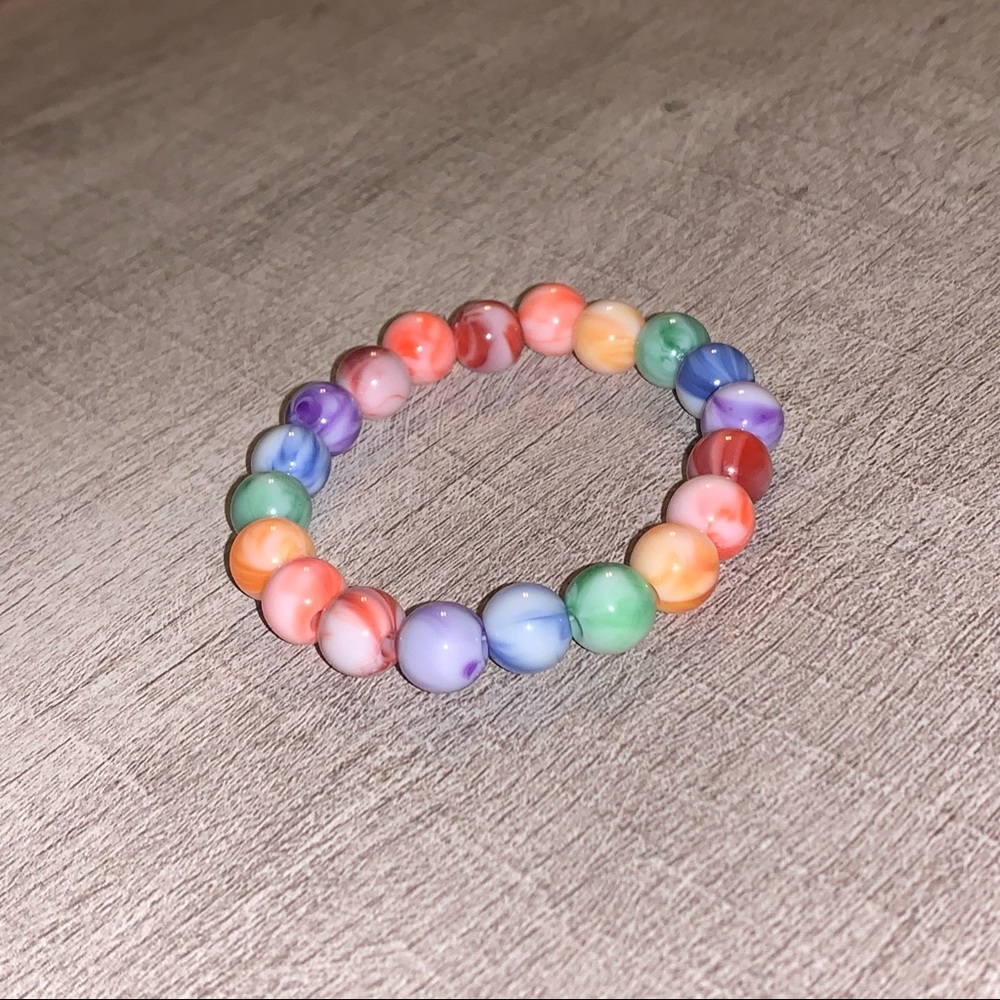 Handmade Rainbow Gay Pride Marble Beaded Bracelet With Stretchy Cord